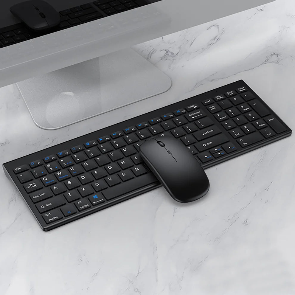 Jomaa Slim Wireless Keyboard & Mouse Set – Rechargeable Bluetooth + 2.4G Combo
