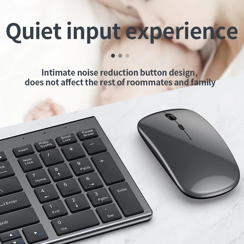 Gray Bluetooth 5.0 & 2.4G Wireless Keyboard & Mouse Combo – Rechargeable, Full-Size