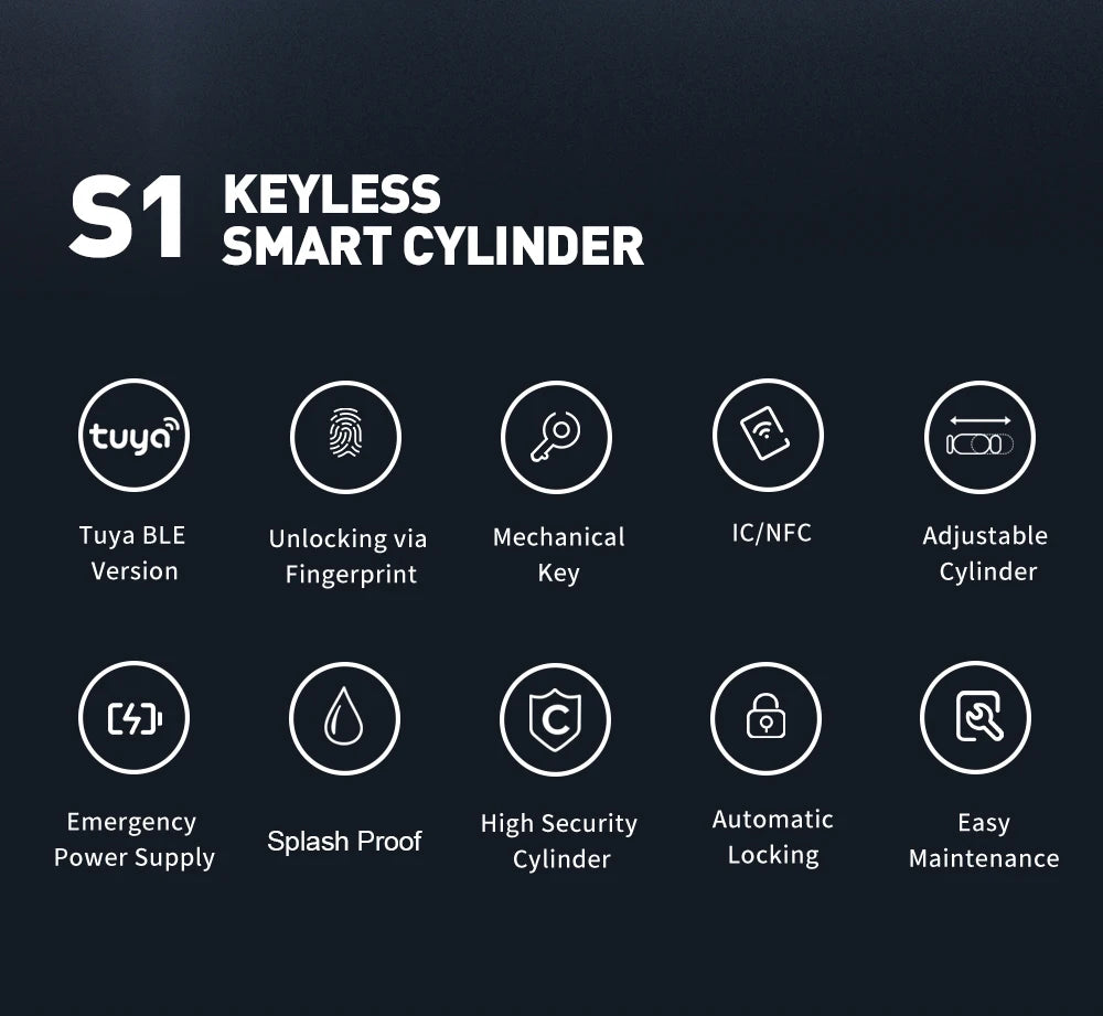 Tuya Smart Cylinder Lock – Bluetooth, Fingerprint & IC Card