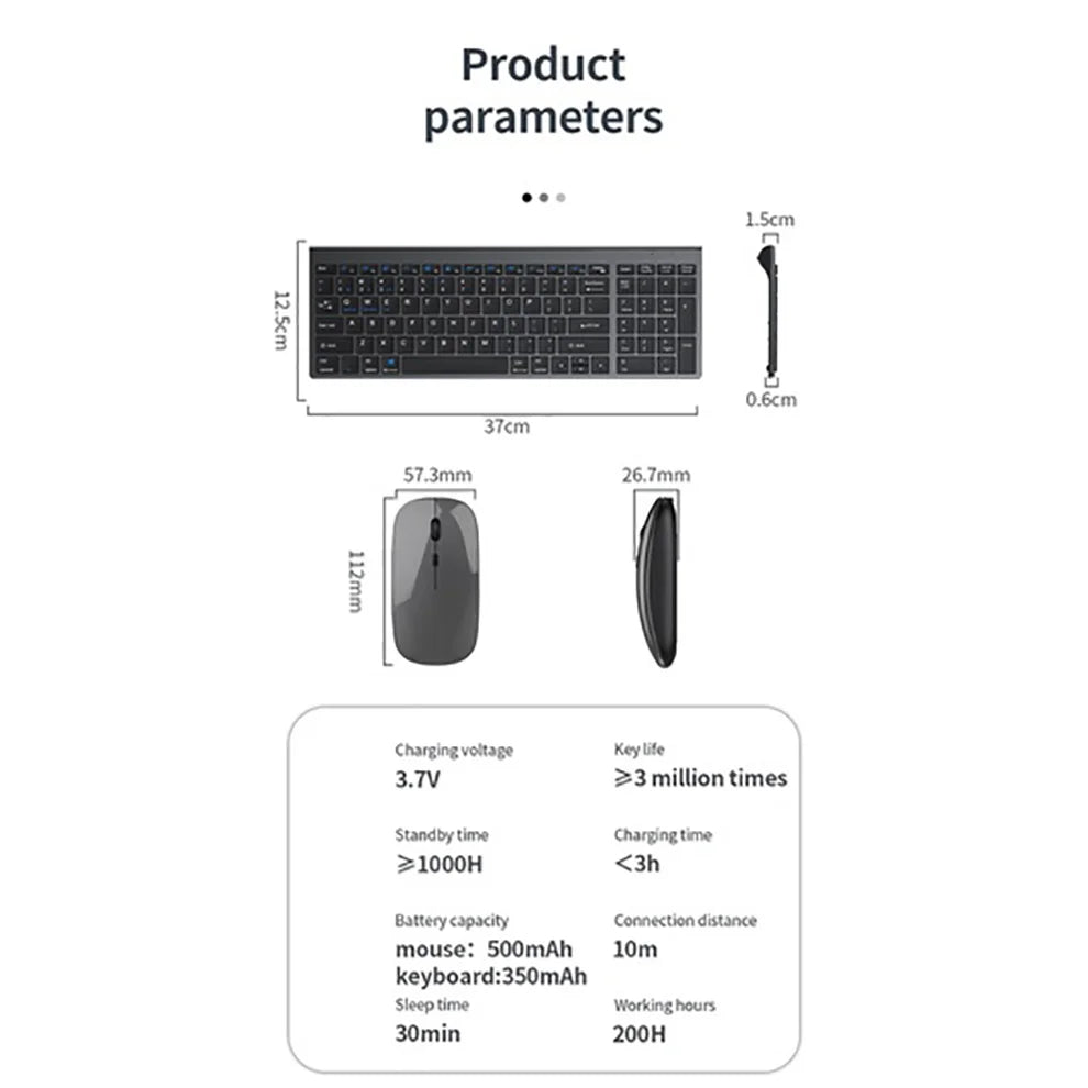 Jomaa Slim Wireless Keyboard & Mouse Set – Rechargeable Bluetooth + 2.4G Combo
