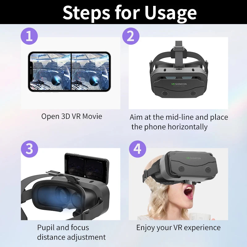 VR Headset with 3D Lenses – Virtual Reality Goggles for Smartphones