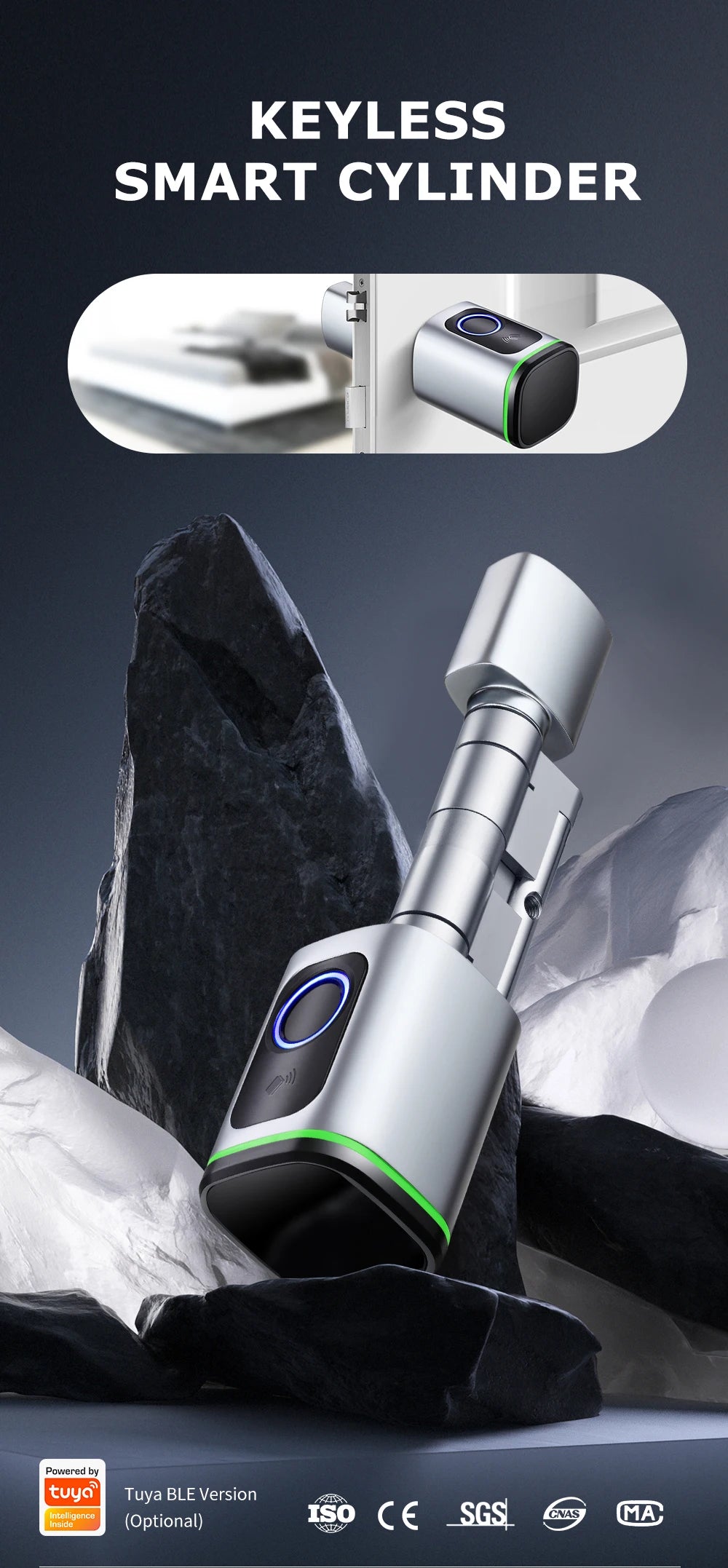 Tuya Smart Cylinder Lock – Bluetooth, Fingerprint & IC Card