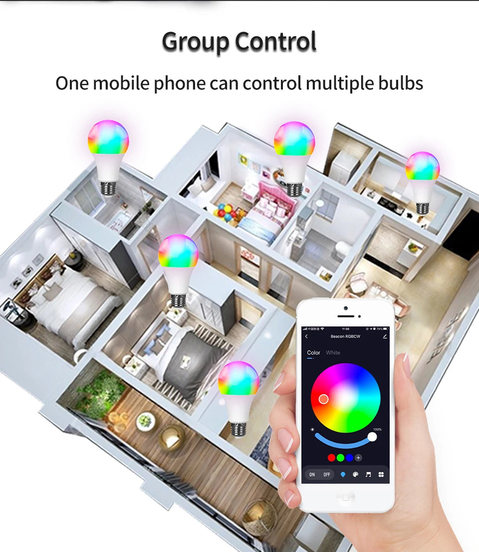 Tuya Smart RGB LED Bulb – E27, App & Voice Control