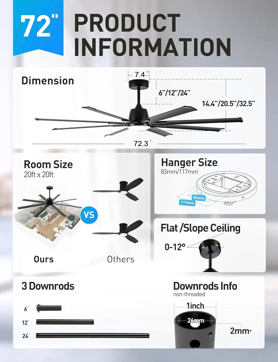 72-Inch Industrial Ceiling Fan with Light