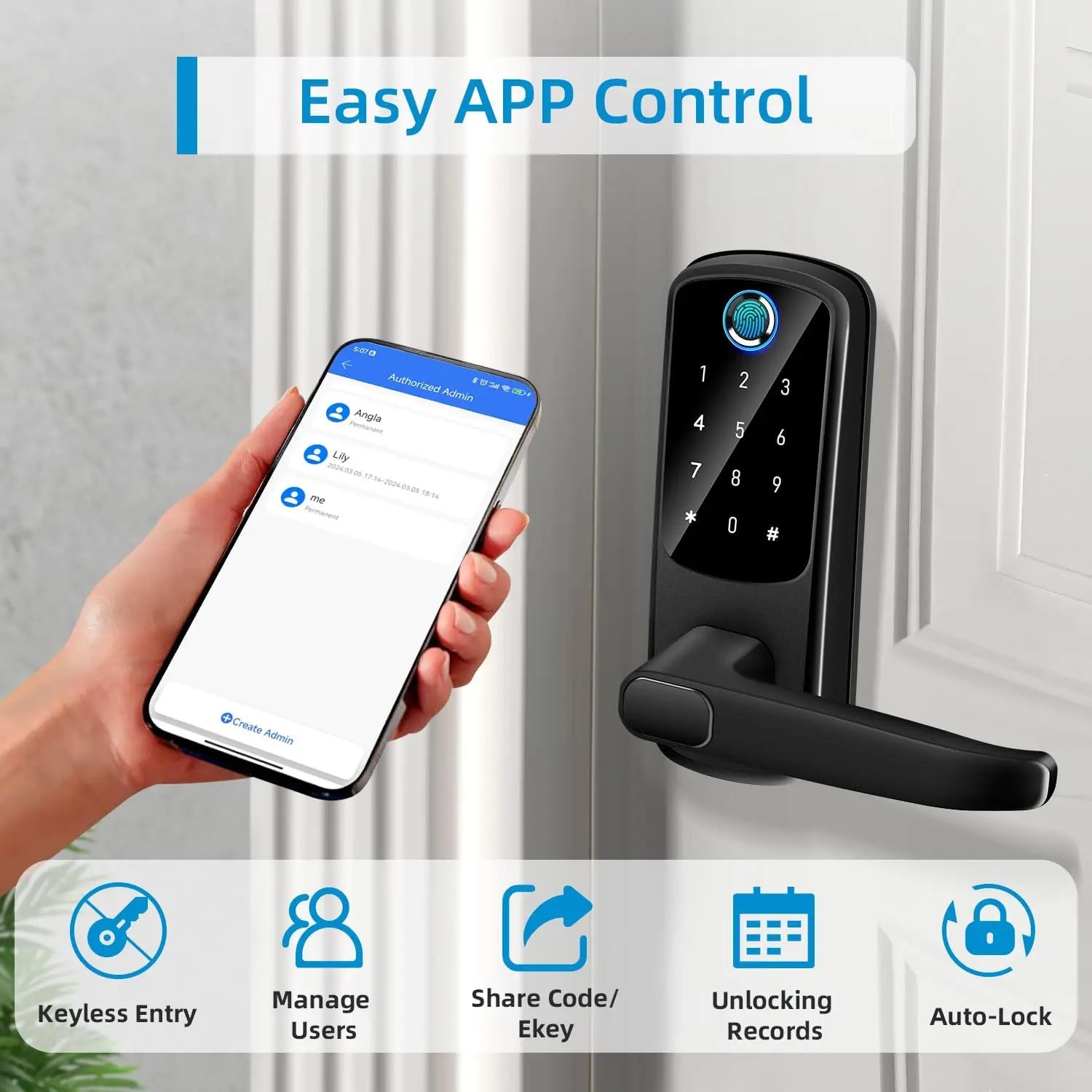 CIEPOJIT 5-in-1 Smart Door Lock with Handle