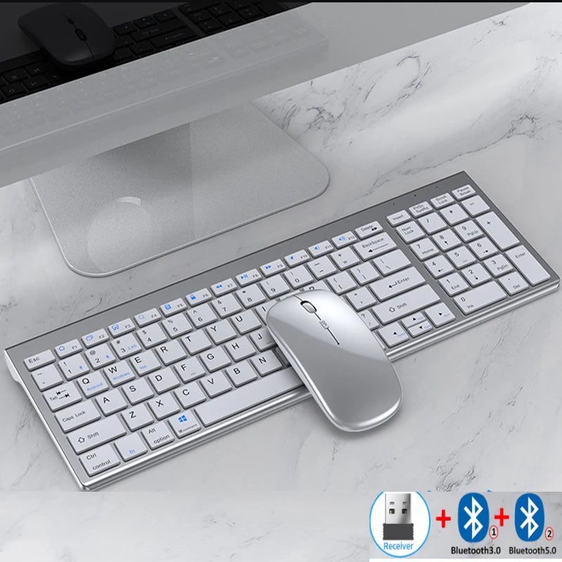 Jomaa Slim Wireless Keyboard & Mouse Set – Rechargeable Bluetooth + 2.4G Combo