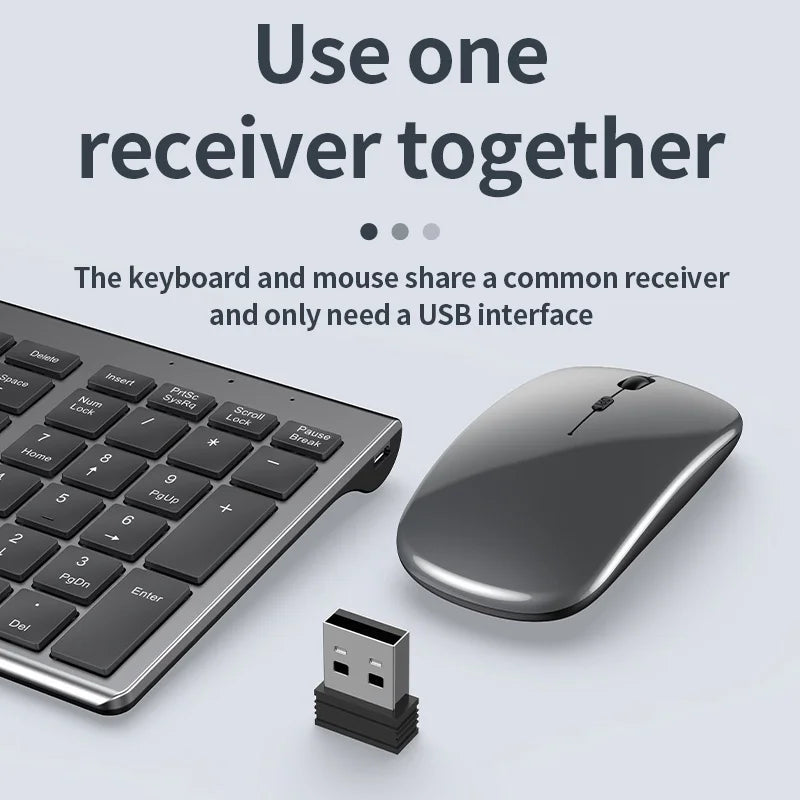 Gray Bluetooth 5.0 & 2.4G Wireless Keyboard & Mouse Combo – Rechargeable, Full-Size