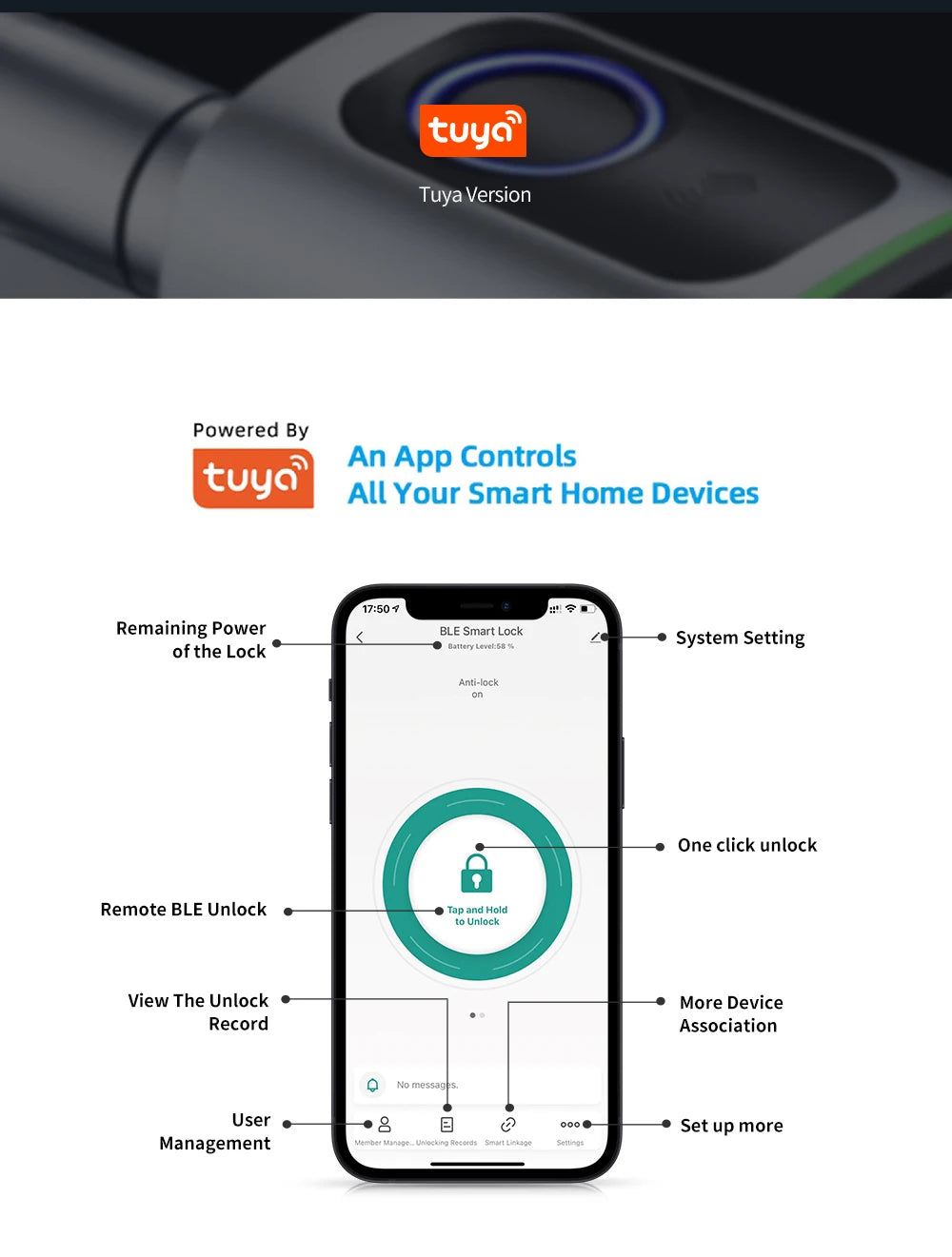 Tuya Smart Cylinder Lock – Bluetooth, Fingerprint & IC Card