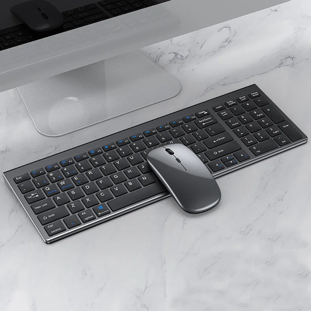 Jomaa Slim Wireless Keyboard & Mouse Set – Rechargeable Bluetooth + 2.4G Combo
