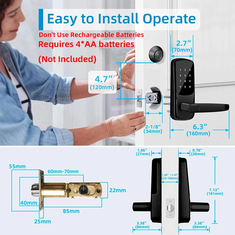 CIEPOJIT 5-in-1 Smart Door Lock with Handle