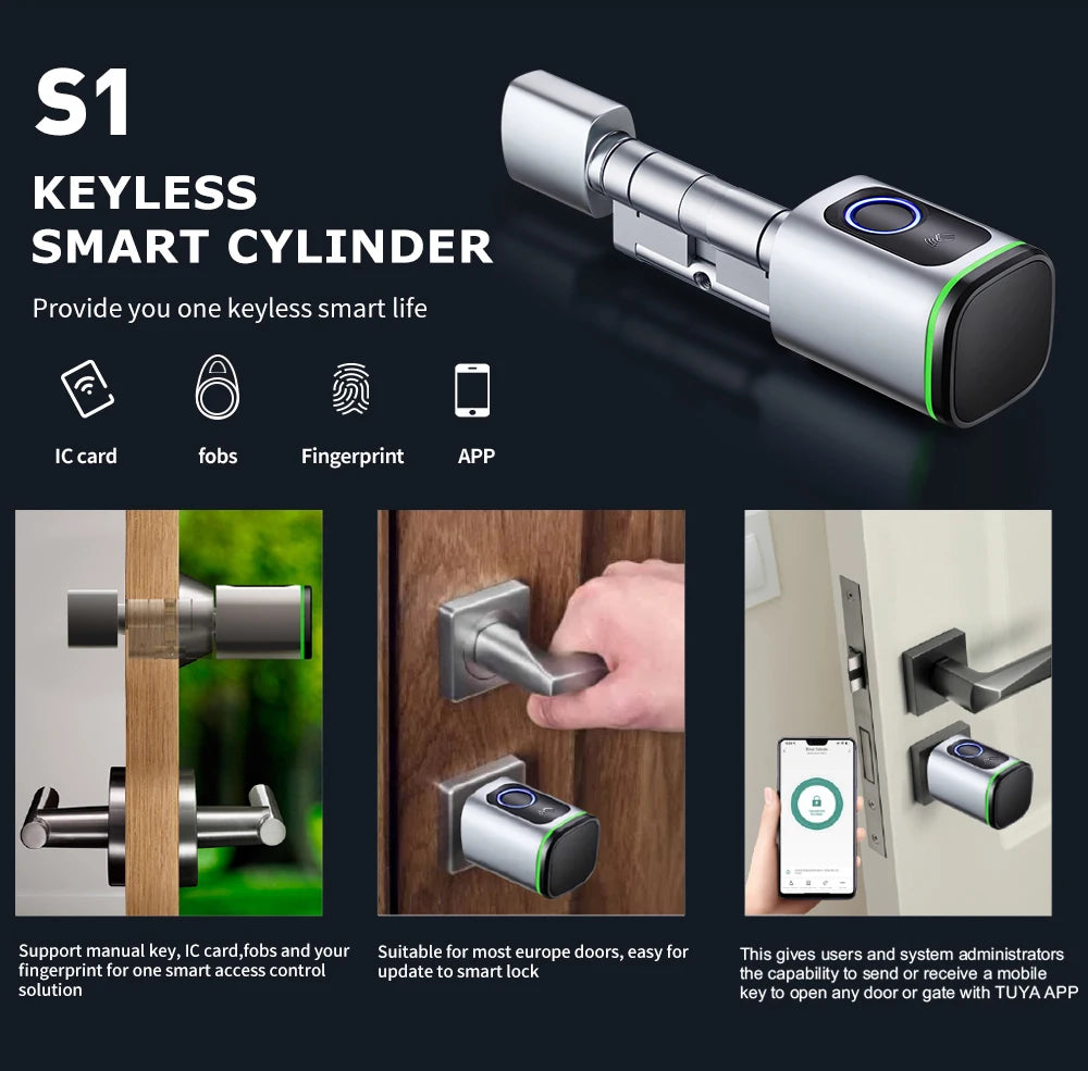 Tuya Smart Cylinder Lock – Bluetooth, Fingerprint & IC Card