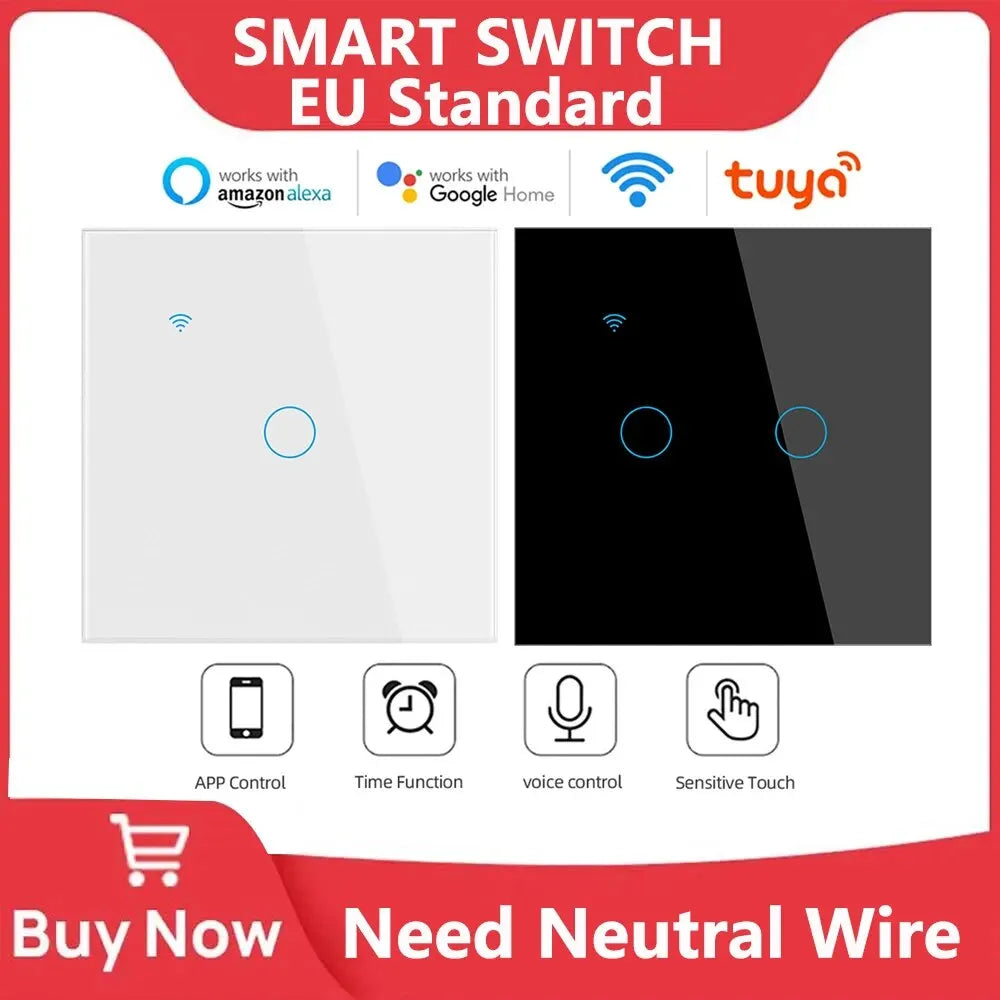 WiFi Smart Touch Light Switch EU 1-4 Gang
