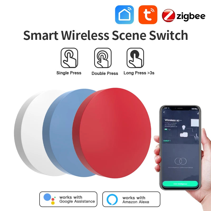 Tuya Zigbee Smart Wireless Button – Scene Control & Voice Assistant Support
