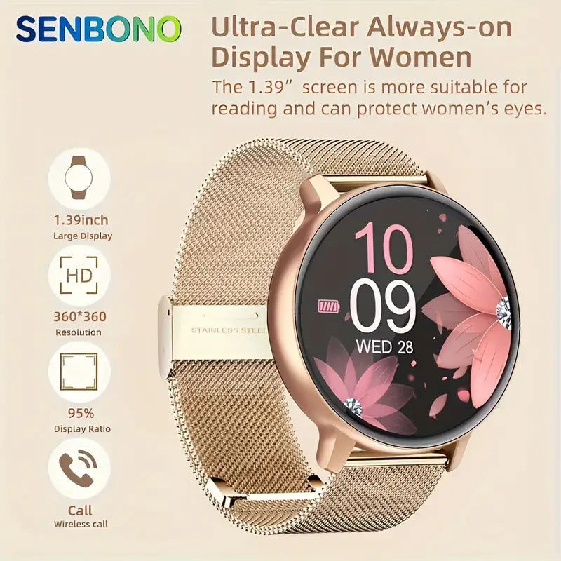SENBONO Women’s Bluetooth Smartwatch – Fitness Tracker