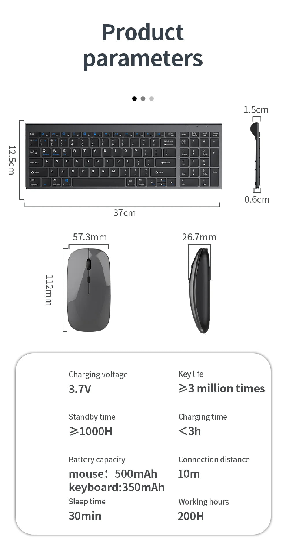 Gray Bluetooth 5.0 & 2.4G Wireless Keyboard & Mouse Combo – Rechargeable, Full-Size