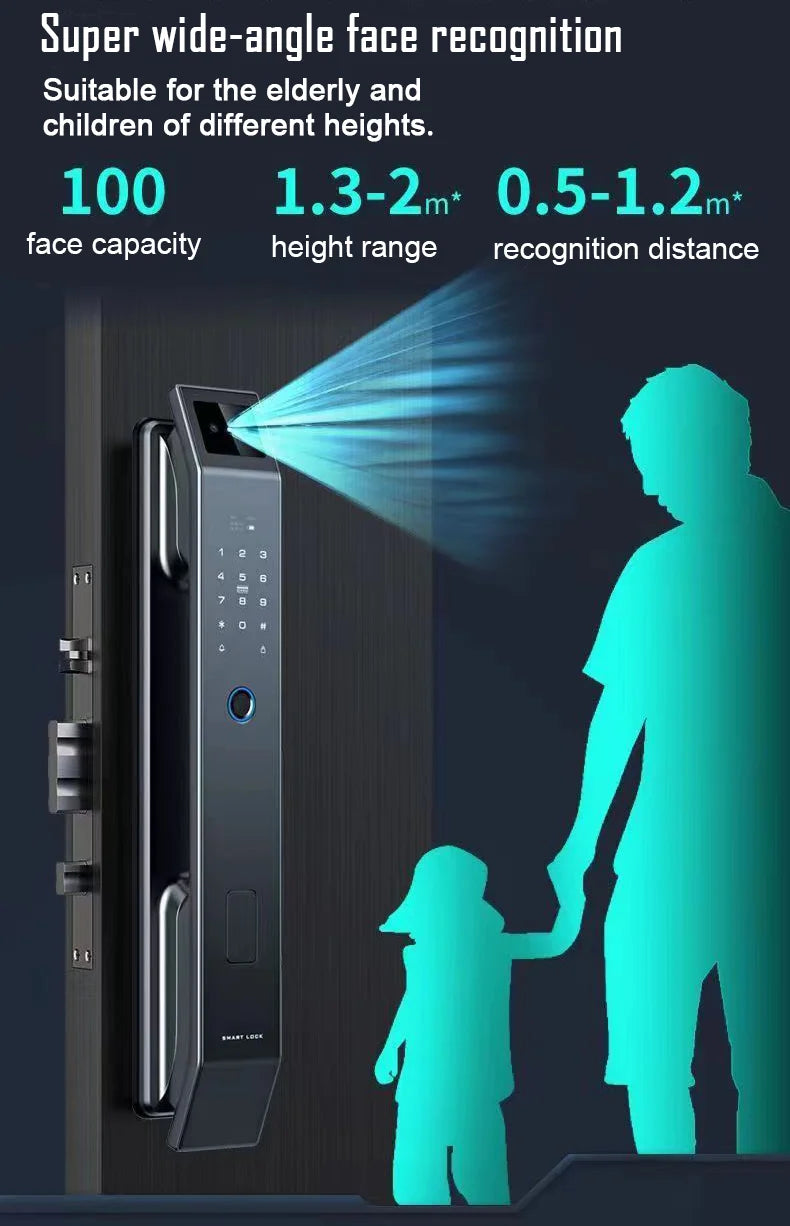 3D Face Recognition Smart Door Lock – Camera, Fingerprint & Keyless Entry