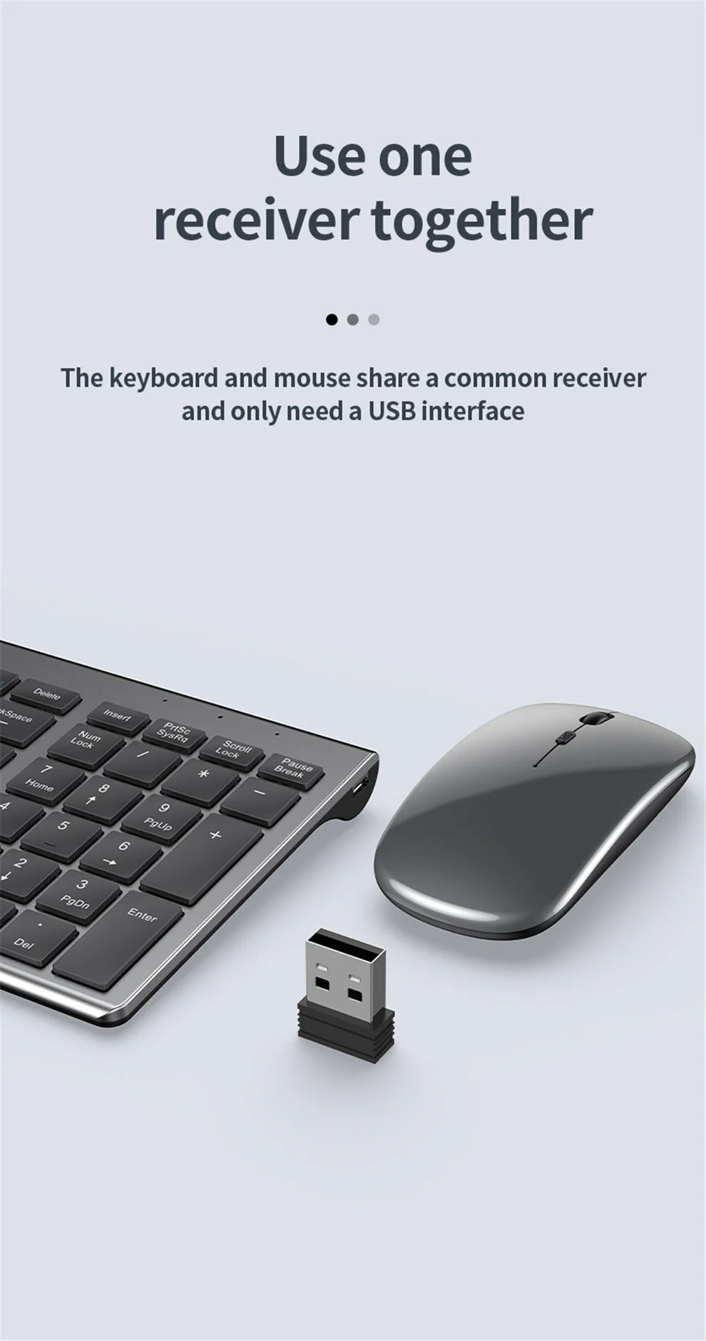 Gray Bluetooth 5.0 & 2.4G Wireless Keyboard & Mouse Combo – Rechargeable, Full-Size