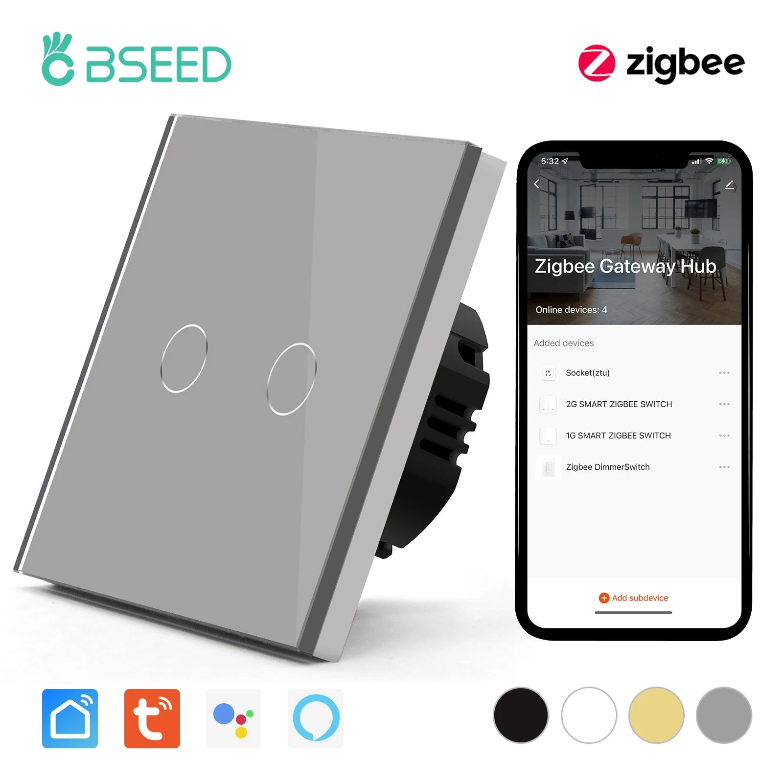 BSEED Zigbee Touch Smart Light Switches 1-3 Gang